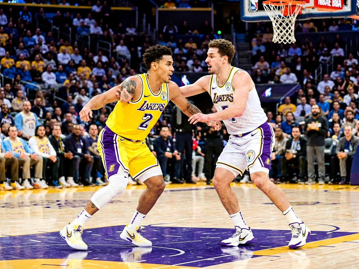 NBA季后赛湖人队比赛现场,球员在球场上激烈对抗