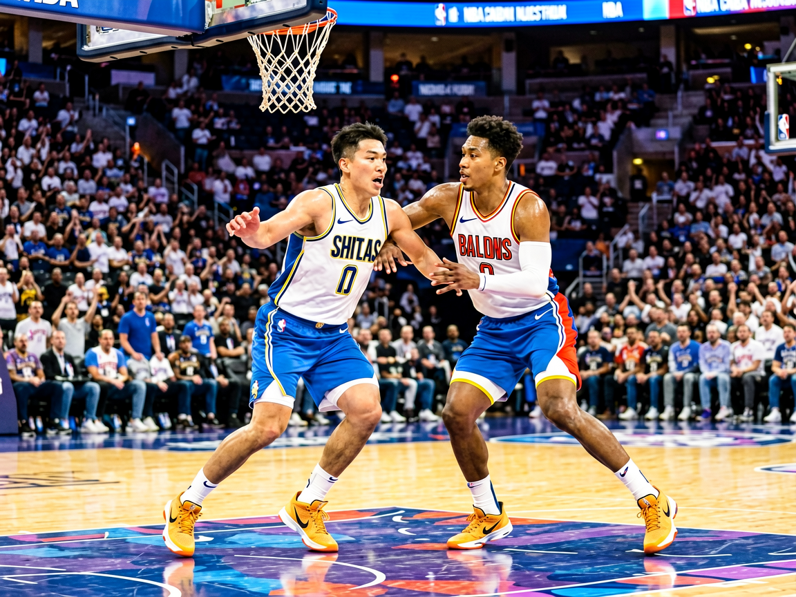 NBA篮球比赛现场,球员在球场上激烈对抗的精彩画面
